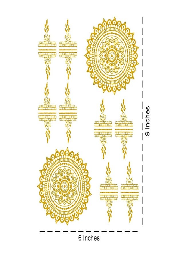 ORDERSHOCK Flower Circle On Palm & Finger Chains Mehndi Design for Full Hand, Time Saving & Easy to Use Golden Mehndi Sticker for Girls & Women - Image 3